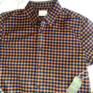 Mutual Weave Men’s Button-Down Shirt Large Teal Gingham Checked Long Sleeve